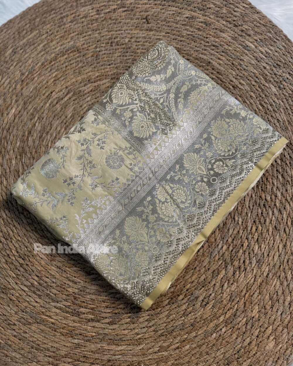 Cream Pure Satin Silk Saree