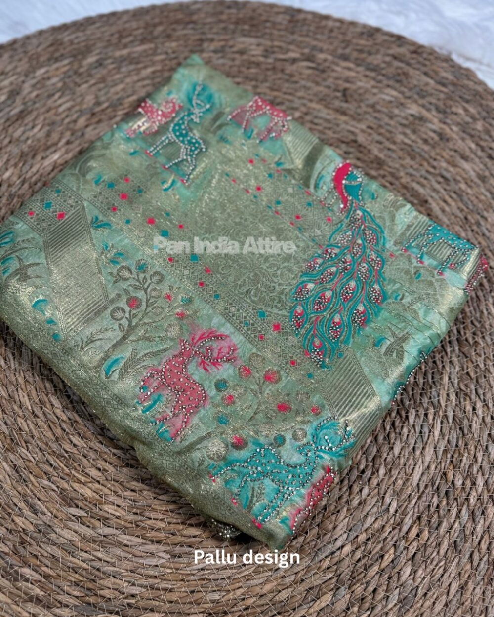 Mint green tissue silk saree - Image 3