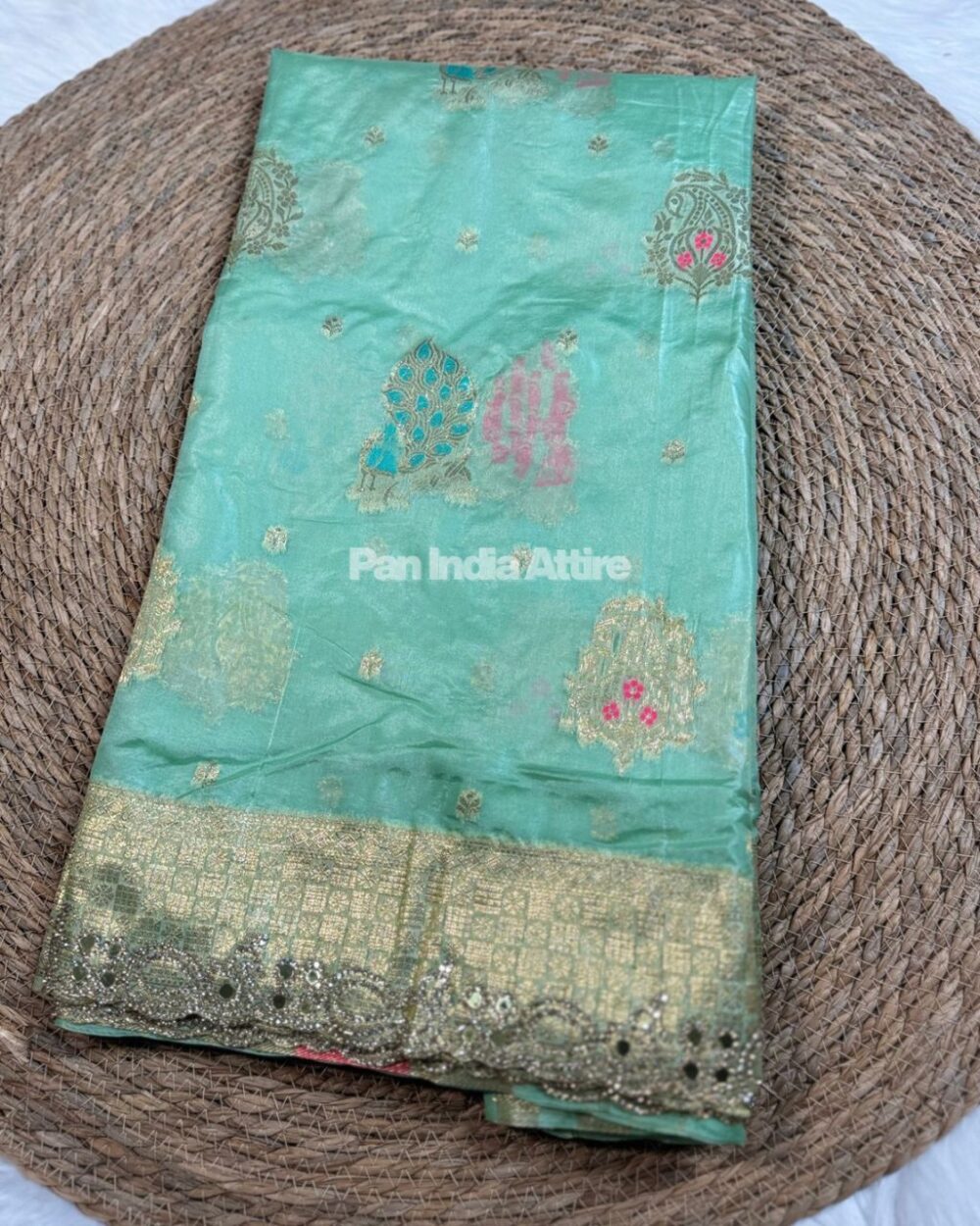 Mint green tissue silk saree