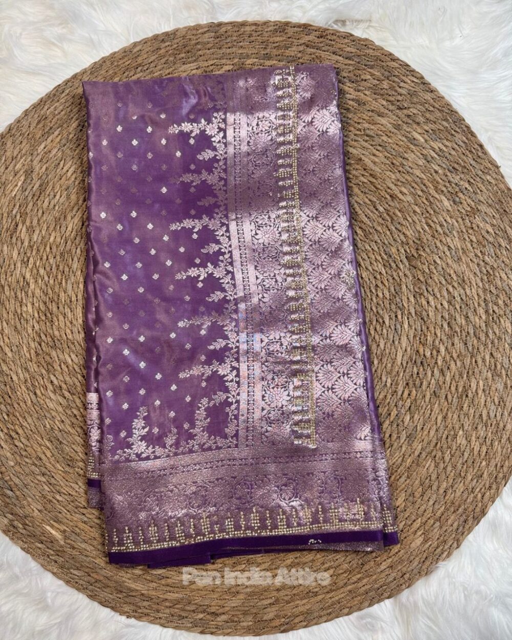 Purple Pure Satin Silk Saree - Image 2