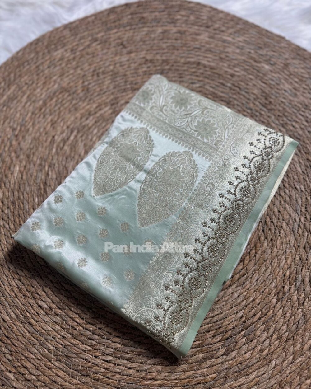 Sage Green Pure Satin Silk Saree