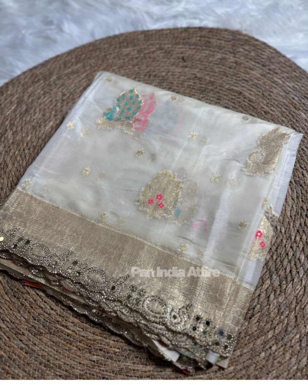 White with gold tissue silk saree