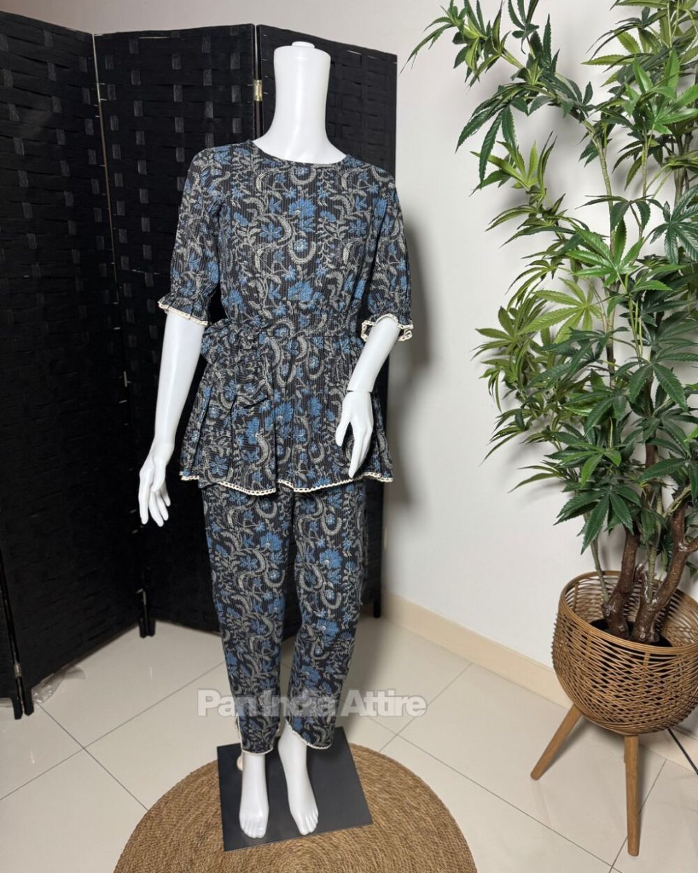 Black & Blue floral peplum co-ord set