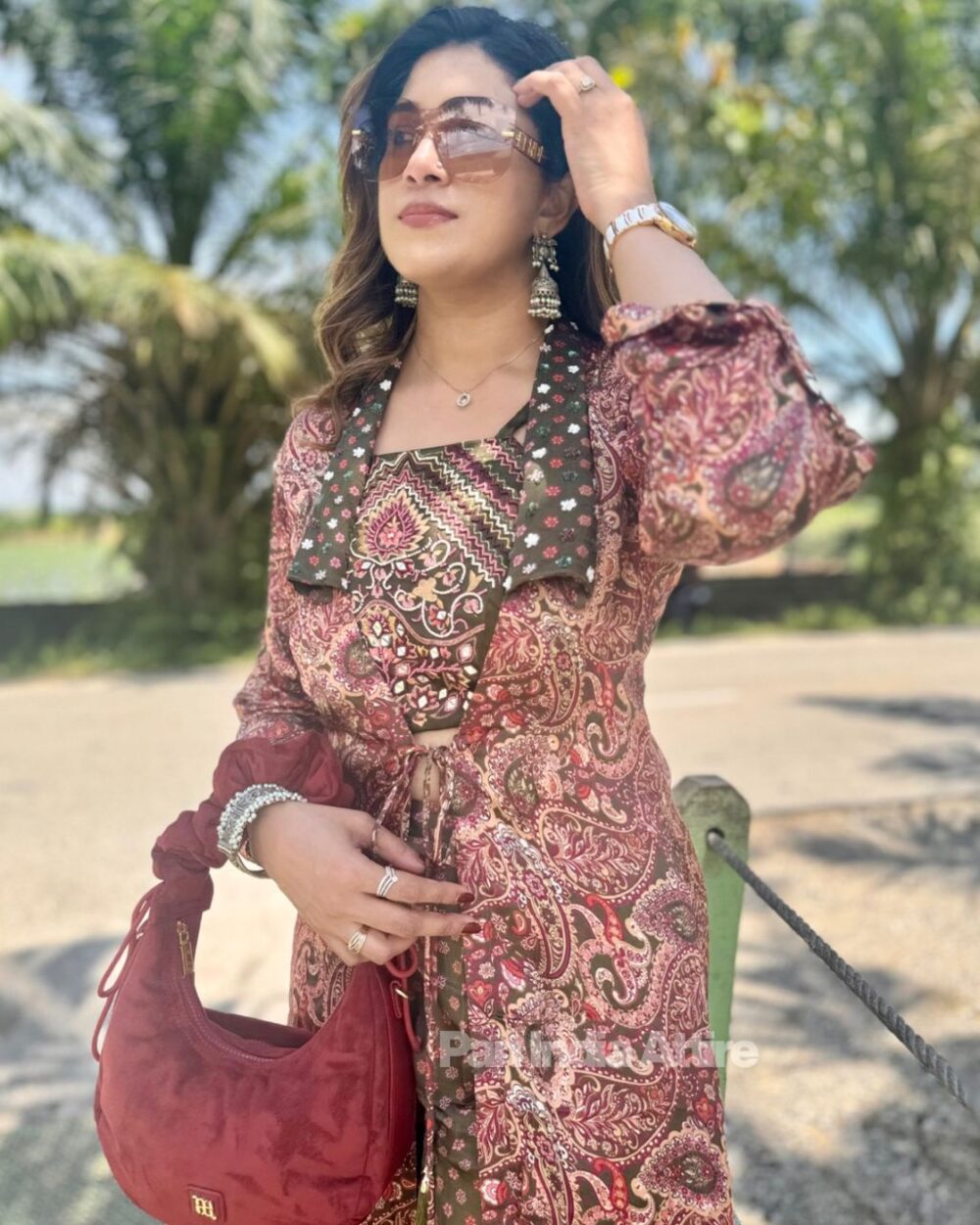Olive green indowestern shrug set